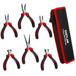 KRETLAW Mini Pliers Set 6Pcs - Needle Nose, Long Nose, Bent Nose, Diagonal, End Cutting and Linesman for DIY, Electronic Repairing & Jewelry with Pouch