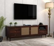 Dews Furniture Solid Sheesham Wood TV Stand for Home - Entertainment Unit Cabinet with Storage for Living Room Bedroom Wooden Furniture (Walnut Finish)