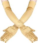 Lansian Women's 21'' Long Flapper Satin Gloves Champagne Elbow Length 1920s Opera Costume Bridal Dance Gloves For Evening Party, Champagne Gold