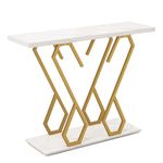 COSTWAY Console Table, Gold Faux Marble Narrow Entryway Table with Anti-tipping Device, 100cm Geometric Frame Accent Table for Living Room Hallway Entrance, White + Gold (Butterfly Shape)