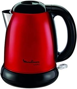 Moulinex Subito Bouilloire sans fil, Capacité 1,7 L, Inox, Résistance cachée, Niveau d’eau visible, Rouge BY540510