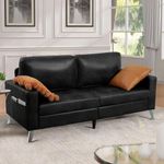 YODOLLA 2 Seater Sofa, Small Sofa with Nubuck Faux Leather, Love Seat for Living Room, Modern Sofa 2 Seater,2m Saddle Black Office Sofa