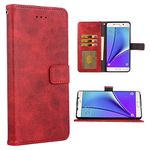 Phone Case for Samsung Galaxy Note 5 Folio Flip Wallet Case,PU Leather Credit Card Holder Slots Heavy Duty Full Body Protection Kickstand Protective Phone Cover for Glaxay Not Note5 Red