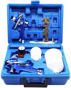 2 Set HVLP Paint Sprayer Set with 0.8MM & 1.4MM Nozzle Professional Air Gravity Feed Spray Gun Kit with 125ML & 600ML Cup & Pressure Gauge for Painting Car Furniture (Blue)