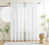 White Sheer Curtains for Bedroom Living Room Not See Through Privacy Linen Textured Window Curtain Set 84-inch Long 54”w 2 Panels Rod Pocket