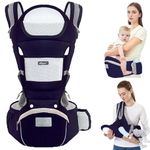 TOFFCAEA Baby Carrier, Multifunction Baby Carrier, Ergonomic, 6-in-1 Ways to Carry, Adjustable Baby Carrier with Hip Seat, for 0-36 Month (3 to 30 kg) Newborn to Toddler (Dark Blue)