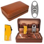 4-Finger Portable Travel Leather Cigar Case, Cigar Cutter,Cigar Humidor with Cigar Cutter and Humidifier, Groomsmen Gift, Birthday Gift