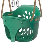 Dolibest Heavy Duty High Back Full Bucket Toddler Swing Seat with Locking Carabiners and Adjustable Rope, Cute Elephant Shape Design, 600LB Weight Limit (Bucket Swing, Green)