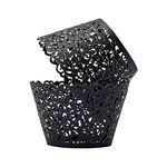 T-Language 100pcs Cupcake Wrappers Lace Cupcake Liners Laser Cut Artistic Bake Cake Paper Cups Muffin Paper Holders for Wedding Party Birthday Decoration (Black)