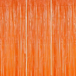 DECOCKRAT 3 Pack Foil Fringe Backdrop - Orange Shiny Tinsel Curtains for Party Decoration/Photo Booth Props - 3.3x8.2 FT Metallic Foil Backdrop for Birthday, Wedding, Graduation, Christmas.