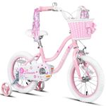 Glerc Daisy Kids Bike 14 Inch Girls Bike for 3 4 5 Years Old Girls Bike with Streamers, Basket,Stabilisers and Bell, Pink