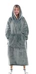 Oversized Blanket Hoodie for Men & Women, Super Soft Warm Cozy Wearable Sweatshirt Hoodie for Adults Thick Flannel Blanket with Sleeves and Giant Pocket, One Size (GREY)