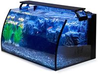 hygger Horizon 8 Gallon LED Glass Aquarium Kit for Starters with 7W Power Filter Pump, 18W Colored led Light, Wide View Curved Shape Fish Tank with Undetachable 3D Rockery Background Decor