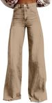 Flare Jeans for Women Vintage Wide Leg Boyfriend Baggy Stretchy High Waisted Trendy Denim Pants with Pockets Beige Medium