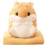 YunNasi Cuddly Plush Stuffed Hamster Pillow with Comfortable Blanket of 100cm x 170cm, Light Brown