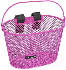 ANZOME Kids Bike Basket, Bicycle Basket for Boy and Girl, Waterproof Metal Wire Children's Bicycle Basket, Suitable for Most Children's Bicycles and Kids Tricycles (Pink)