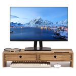 Kirigen Wood Monitor Stand with 2 Drawers - Computer Arm Riser Desk Storage Organizer,Speaker TV Laptop Printer Stand with Pen Slot and Cable Management,Dark Brown Desktop Shelf for Office DBR-2PMJ