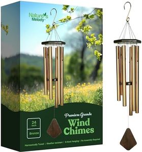Nature’s Melody Premiere Grande Tunes Wind Chimes – Outdoor Windchime with 6 Tubes Tuned to E Pentatonic Scale, Rustproof Aluminum, Beech Wood & S Hook Hanger for Sympathy, Memorial Gift or Zen Garden