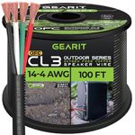 GearIT Pro Series 14 Gauge 4-Conductor Speaker Wire (100 Feet / 30.48Meters) Outdoor Direct Burial CL3 Rated 14 AWG OFC Speaker Cable, Black