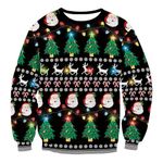 BesserBay Christmas Mens Party Loose Fit Unisex Sweatshirts Ugly 3D Print Long Sleeve Funny Pullover Elk & Christmas Tree XL