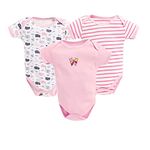 TiniBerry Half Sleeves Unisex Baby Bodysuit/Onesies/Rompers Pack of 3 (0-3 Months, Baby Pink) (0 Months- 3 Months, Pink)