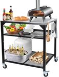 Hisencn Pizza Oven Table Cart for Ooni, Ninja Woodfire, Blackstone, Cuisinart Pizza Oven, Stainless Steel Table Stand Grill Work Cart Table, Outdoor Grill Oven Table, Movable Food Prep and Work Cart