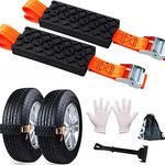 Snow Chains Anti-Skid Tire Chain for Car Truck SUV Emergency,2Pcs Snow Block Tire Traction Device for Snow Ice Mud Sand, Anti-Slip Universal Car Rubber Tire Blocks with Straps