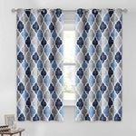 Beauoop Grommet Print Bedroom Curtains 63 Inches Long 95% Blackout Window Curtain Panels Moroccan Geo Thermal Insulated Drapes Quatrefoil Window Treatment Set, 50 by 63 Inch, Blue/Gray (2 Panels)