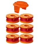 0.065” WA0010 Replacement Trimmer Spool Line for Worx WG154 WG163 WG160 WG180 WG175 WG155 WG151 String Trimmer Weed Eater (6 Spools + 1 Cap) by TOPEMAI