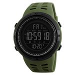 SKMEI Men's Digital Sports Watch 50m Waterproof LED Military Multifunction Smart Watch Stopwatch Countdown Auto Date Alarm (Green)