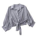 Generic Women Y2K Summer Shirts Tie Front Blouse Turn-Down Button Short Sleeve Casual Tops Fashion Striped Print Shirt Collar Ladeis Tunic T Shirts Women Beach Cover-ups Tops