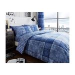 De Lavish Duvet Cover Set King Size Bed with Pillowcases Quilt Printed Reversible Poly Cotton, Denim Check Blue