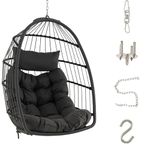 SFAREST Egg Swing Chair, Foldable Patio Hanging Chair with Soft Cushion and Head Pillow, Wicker Hammock Chair for Indoor Outdoor