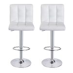 Bar Stools, Height Adjustable Cuban Bar Chairs Synthetic Leather 360° Swivel Kitchen Stool with Backrest and Footrest for Breakfast Bar, Counter, Kitchen and Home Barstools (White, Set of 2 Stools)