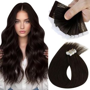 Sunny Hair Tape in Hair Extensions Real Human Hair Invisible Remy Hair Extensions Tape ins for Women Dark Brown 20 inch 25G