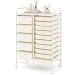 COSTWAY 15-Drawer Rolling Storage Cart, Mobile Utility Cart with Heavy-duty Frame & Lockable Wheels, Multipurpose Storage Organizer Cart for Tools, Paper, Drawer Cart for Home, Office, School, White