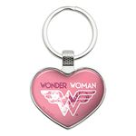 GRAPHICS & MORE Wonder Woman 80th Pink Logo Keychain Heart Love Metal Key Chain Ring, Chrome, One Size