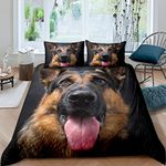 Loussiesd Dog Duvet Cover German Shepherd Bedding Set for Kids Boys Adults 3D Dog Print Comforter Cover Animal Theme Bedspread Cover Decor Bedroom Collection 3Pcs Double Size