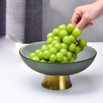 PANNIXIA Glass Large Fruit Bowls for Table Centerpiece Footed Fruit Bowl Stripe Fruit Baskets Fresh Kitchen Counter Organizer(10.5" Grey