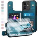 Designed for iPhone 11 Case Wallet, Card Holder Case with [2 Screen Protectors][Magnetic Clasp Folio Cover][RFID Blocking Leather] Shockproof Women Men Cases 6.1" for Apple 11 Teal