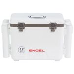 Engel UC19 19qt Leak-Proof, Air Tight, Fishing Drybox Cooler with Built-in Fishing Rod Holders, Also Makes The Perfect Small Hard Shell Lunchbox for Men and Women in White