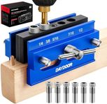 DAYDOOR Self Centering Doweling Jig, Adjustable Width Dowel Jig for Straight Holes, Biscuit Joiner Set with 6 Bushings and 3 Drill Bits(Blue)