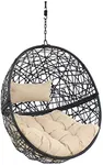 Sunnydaze Jackson Resin Wicker Hanging Egg Chair - 265-Pound Weight Capacity - Removable Cream Polyester Cushions