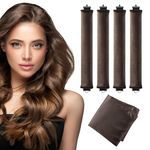 Overnight Blowout Rods Heatless Curls - 4 Pcs Hair Curlers to Sleep In, Velvet Hair Rollers with Satin Hair Scarf,Brown