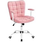 Yaheetech Mid-Back Faux Leather Office Chair with Detachable Padded Armrests Wide Seat Cushion Desk Computer Chair Vanity Task Chair for Office,Study,Living Room Pink