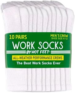 HOT FEET Men's Socks, Cotton Crew Socks for Men, Cushioned Boot Socks for Men, Work Socks for Men, Moisture Wicking Socks Men - Size 10-13, 10 Pairs, White