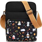 Leaper Canvas Messenger Bag Cute Rabbit Crossbody Purse Set for Girls Black