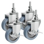 Houseables Caster Wheels, Casters, Set of 4, 75mm, Heavy Duty, Threaded Industrial Castors, Locking Metal Swivel Wheel, Top Plate, For Furniture, Dolly, Workbench, Trailer Jack, Hardwood Floor Cart