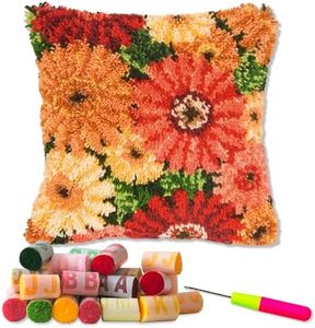 LAPATAIN Latch Hook Kits for DIY Throw Pillow Cover,Colorful Flowers Pattern Needlework Cushion Cover Hand Craft Crochet for Great Family 17x17inch