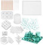 23Pcs Silicone Resin Moulds Set- Deer Makeup Jewelry Display Tray+ 9-Slot Lipstick Organizer+ Hexagon Storage Box+ Flower Tray + Mixing Sticks+ Plastic Droppers, Epoxy Mold for DIY Resin Casting